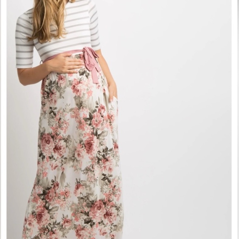Pinkblush Cream A-Line Maxi Skirt with Tie Front
